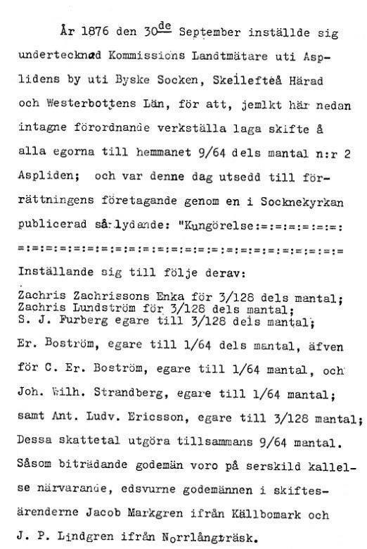 Laga skifte hemman 2 Aspliden